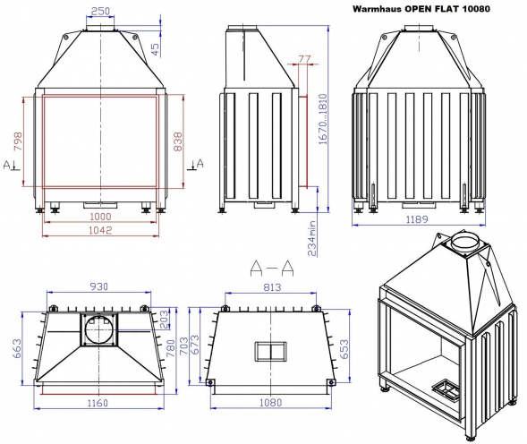 Открытая каминная топка FLAT 100/80